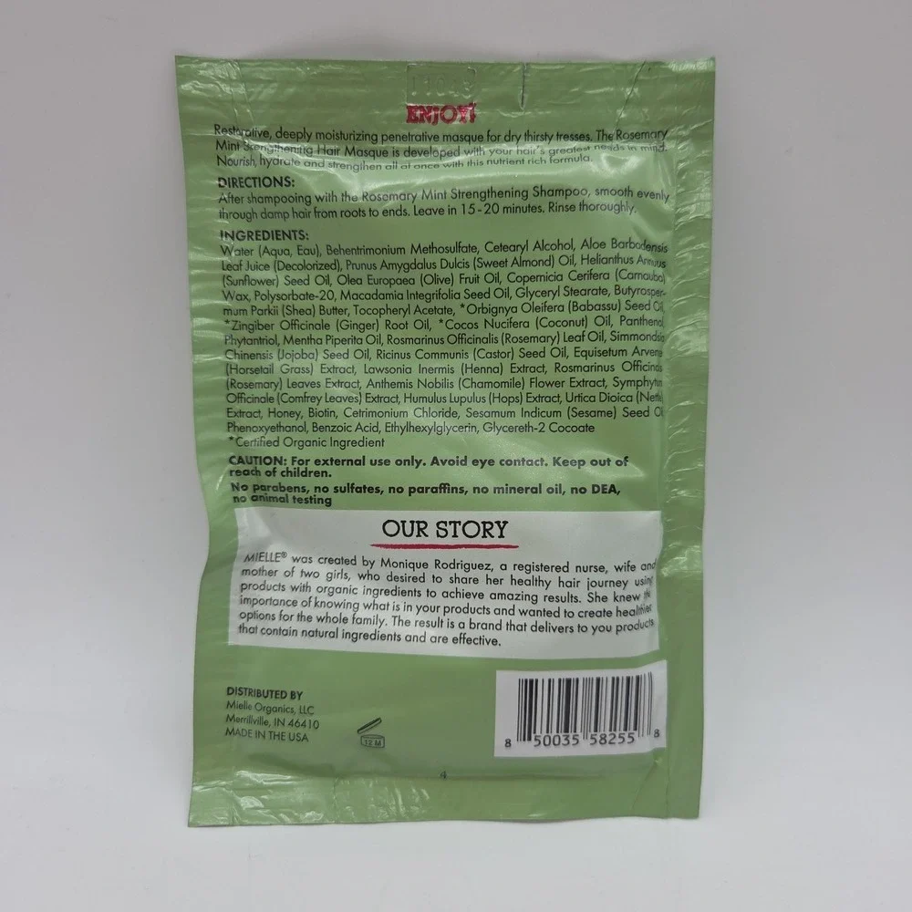 Lot Of 7 MIELLE Rosemary Mint Biotin Strengthening Hair Mask Single 1.75 oz Pack